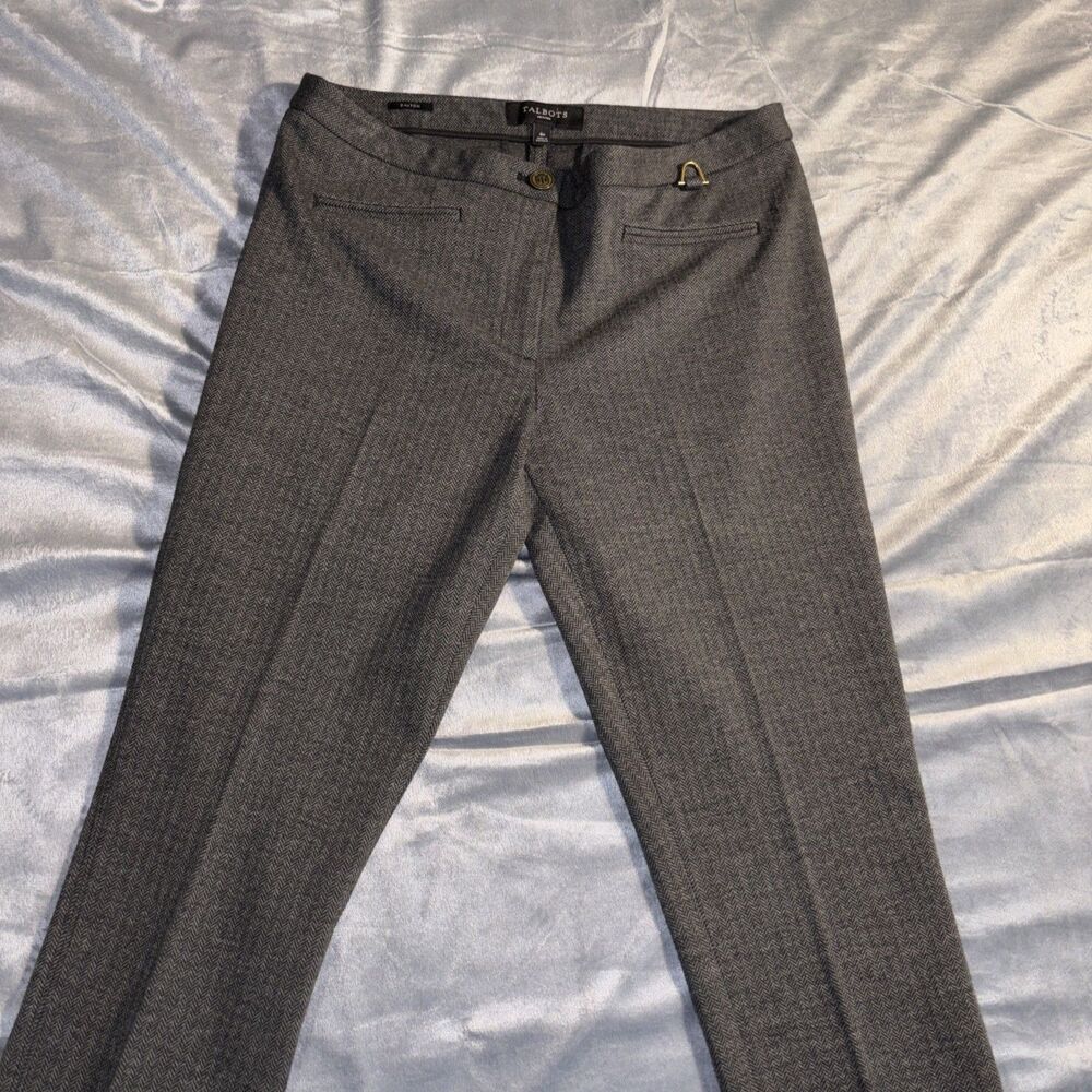 Talbots Dalton Charcoal Grey Herringbone Women's Slacks Pants Size 6 Petite